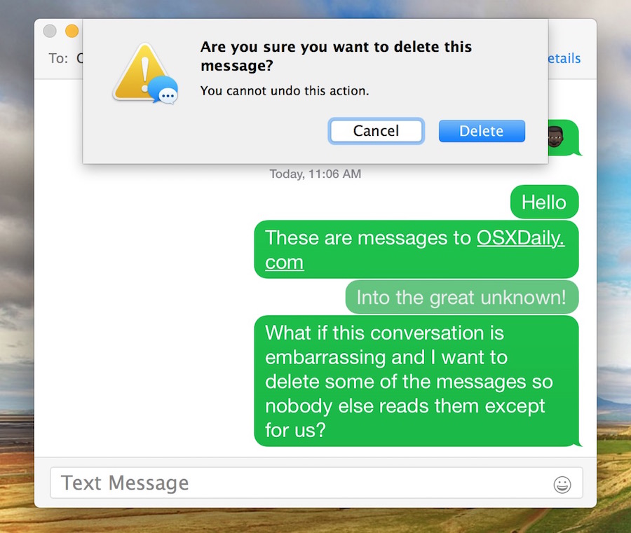 Confirm removal of messages in Mac OS X