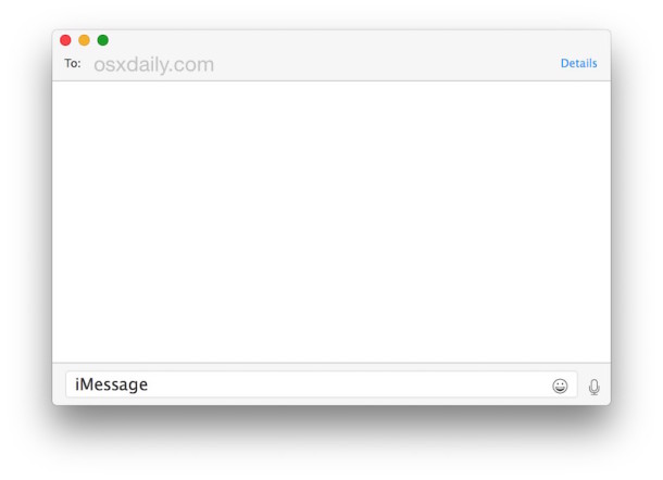 A cleared chat transcript in Mac Messages app, empty of message conversation