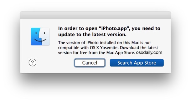 Error opening iPhoto on Mac with Photos app