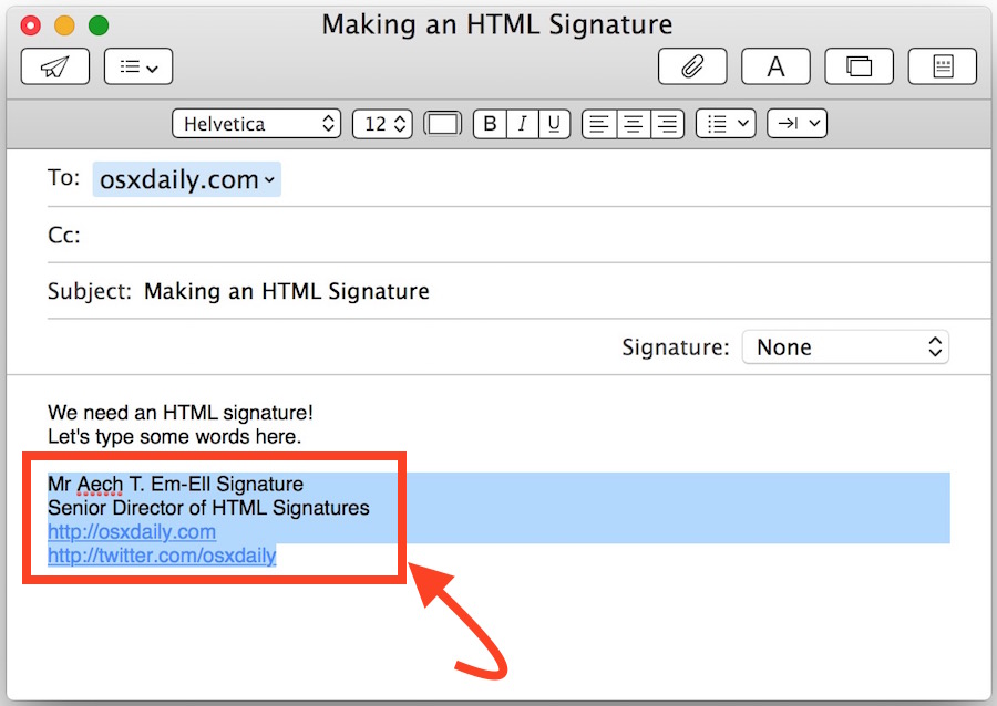 Make and copy the HTML signature in Mac Mail app