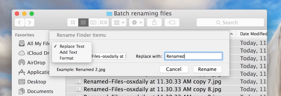 Другие модификаторы пакетного переименования файлов в Mac OS X
