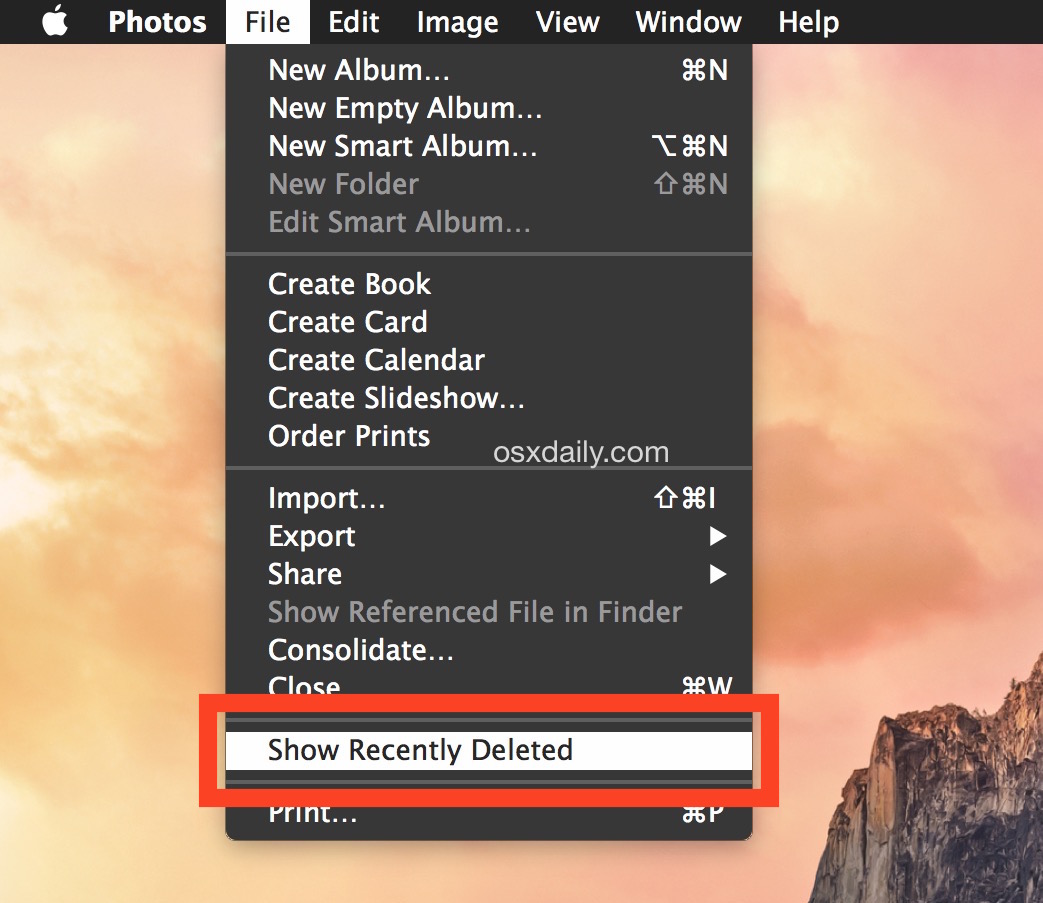 Show Recently Deleted photos library to recover removed images on Mac