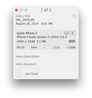EXIF data picture details in Photos for Mac OS X