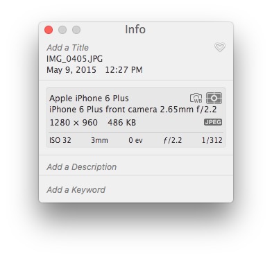 EXIF data seen in Photos for Mac