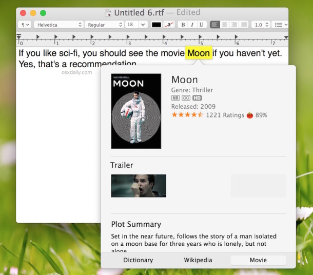 Get movie information from nearly anywhere in Mac OS X