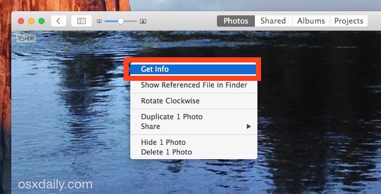 How to access exif data of pictures in Photos app for Mac OS X