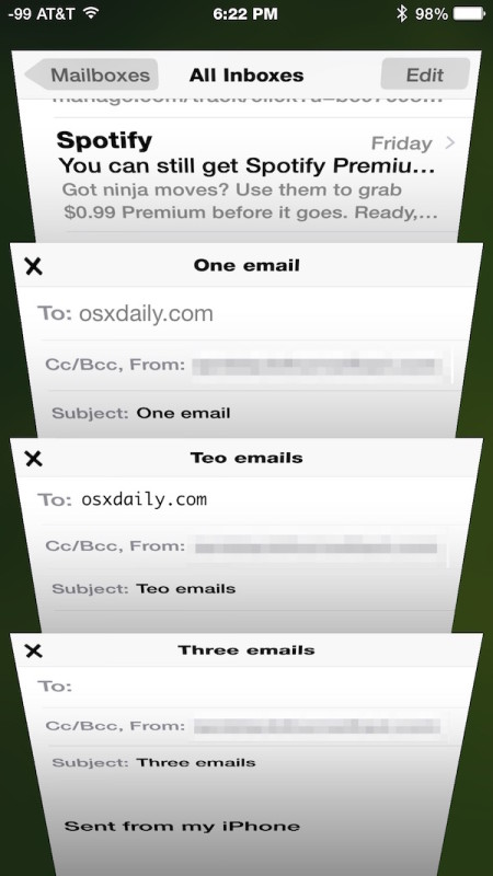 Multiple minimized emails in Mail for iOS