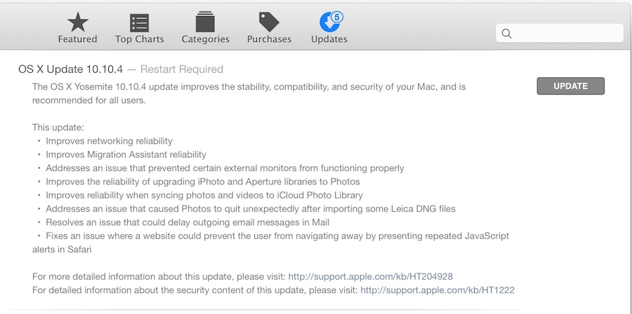 OS X 10.10.4 update for Yosemite Macs