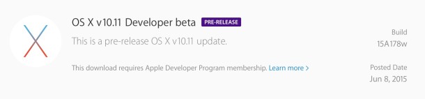 OS X El Capitan 10.11 beta 1 for developers download