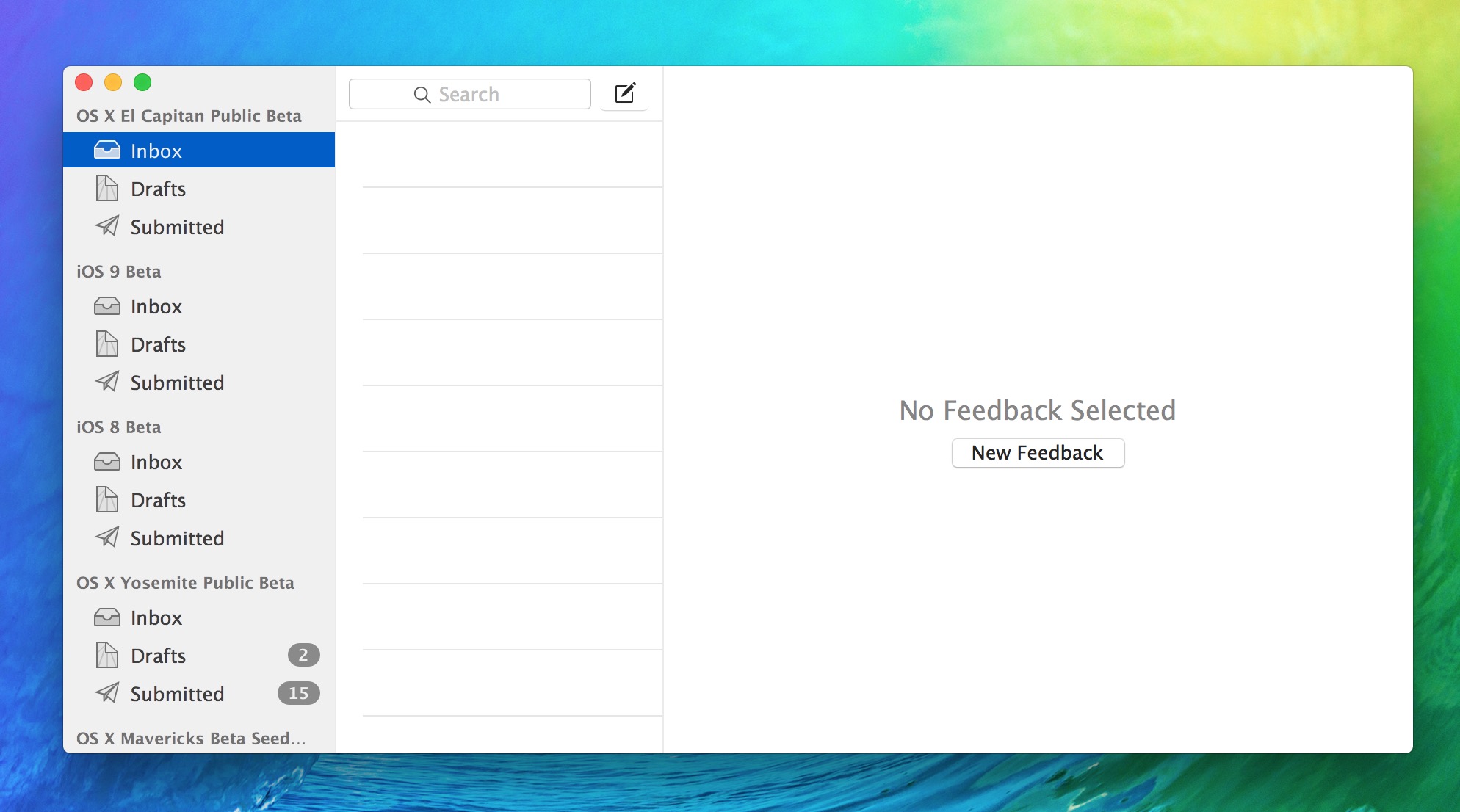 Create new feedback in OS X El Capitan Feedback Assistant