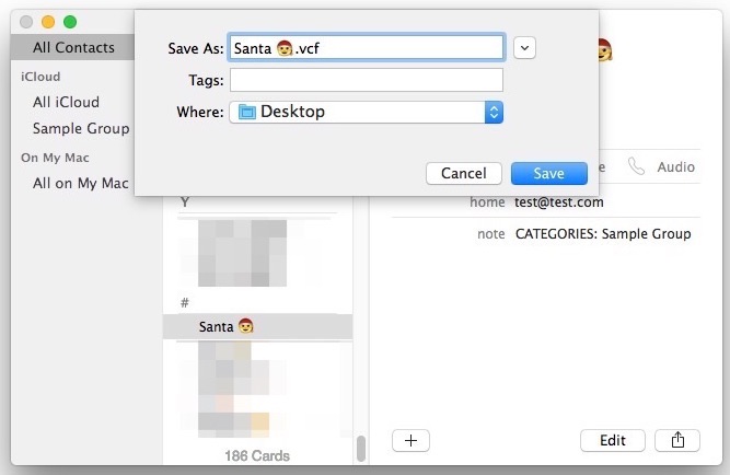 Exporting a single contact from Mac Contacts app in OS X
