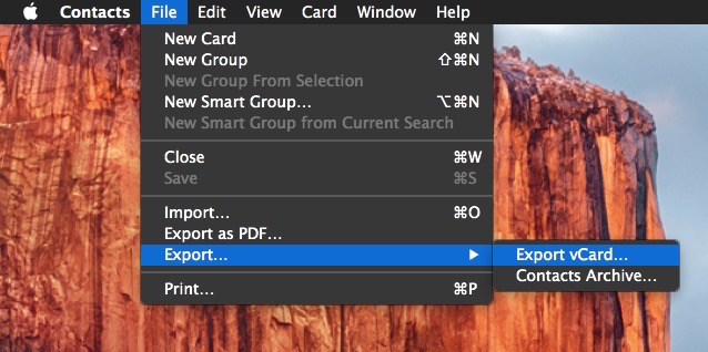 Exporting contacts in Mac OS X as a vcard VCF (or abbu)