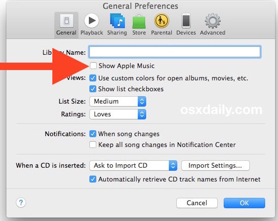 Скрыть Apple Music из iTunes