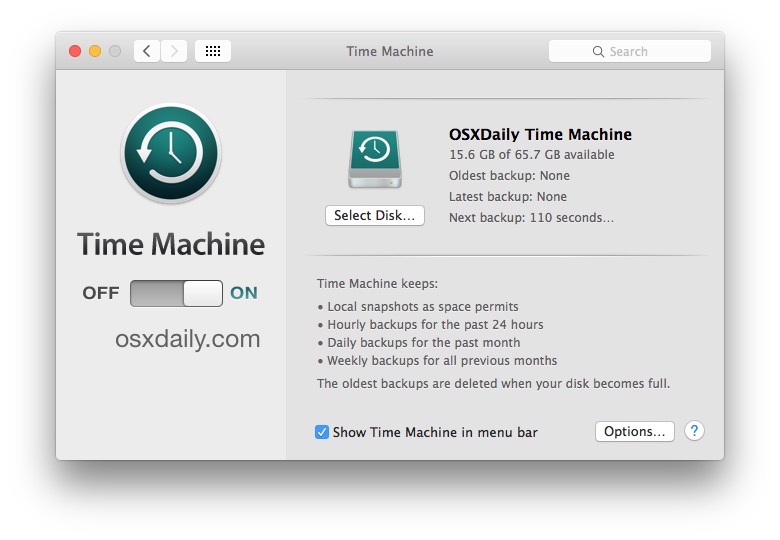 Configure copias de seguridad de Time Machine en Mac OS X.
