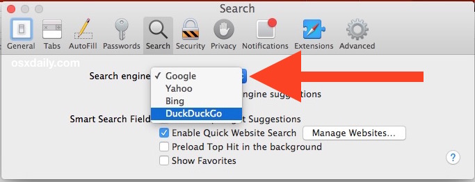 Измените поисковую систему по умолчанию в Safari для Mac