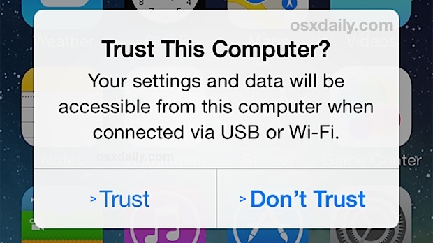 How to reset the Trust This Computer alert in iOS