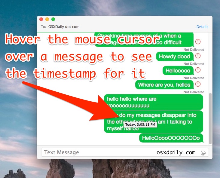 View a timestamp for a message in Messages for Mac OS X