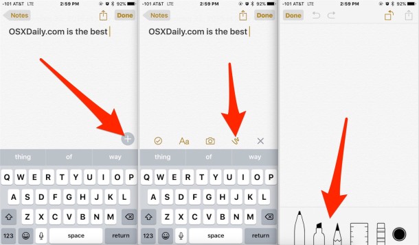 Accessing the drawing tools in Notes app for iOS