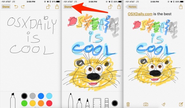 Drawing and sketching in Notes app for iOS as seen on iPhone Plus