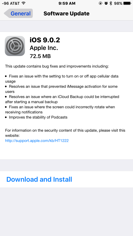 iOS 9.0.2 update download available