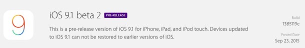 iOS 9.1 beta 2 download on the Developer Center