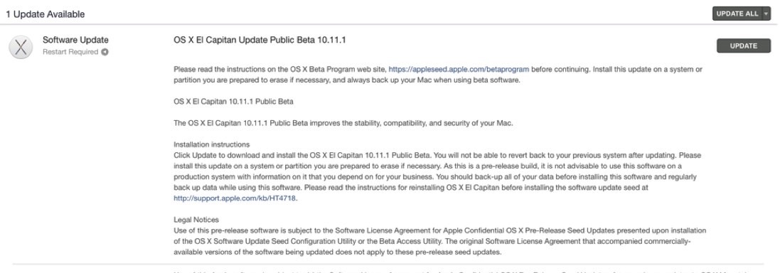 OS X 10.11.1 Public Beta 1 on the App Store