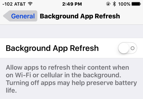 Turn off background app refresh to speed up iOS 9