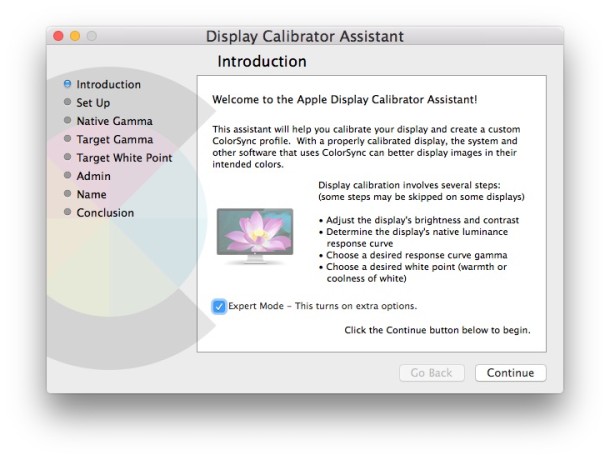 Expert Mode in Display Color calibrator mac OS X