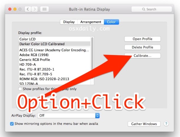 Access expert mode in Display Calibrator of Mac OS X