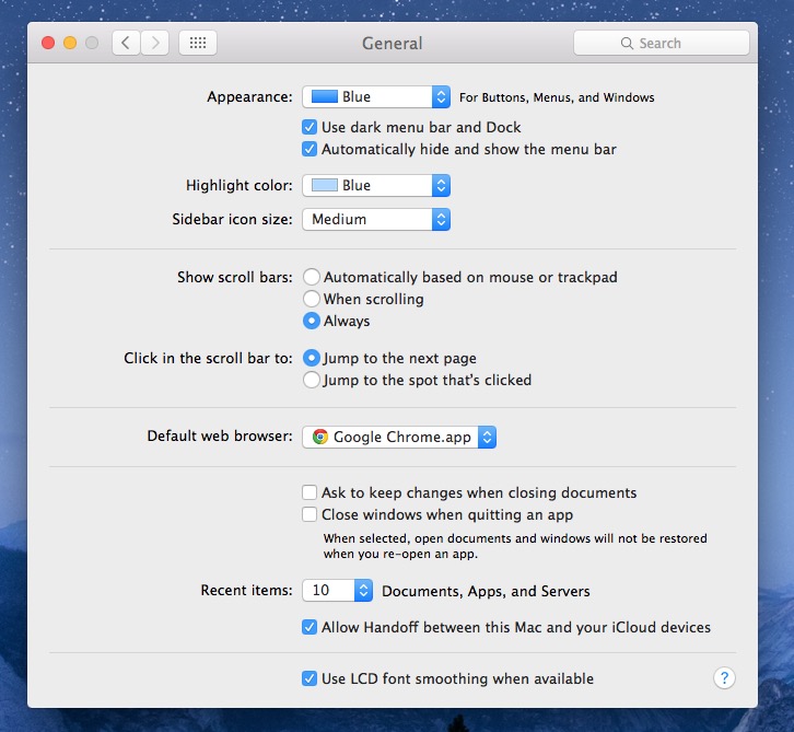 Автоматически скрывать и отображать строку меню в Mac OS X