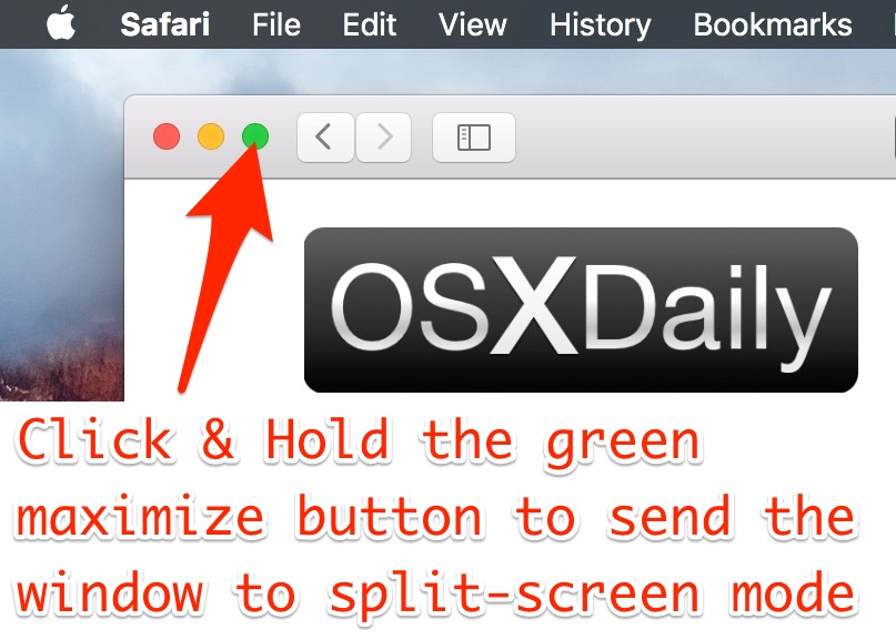 Войдите в режим Split View с помощью зеленой кнопки на Mac