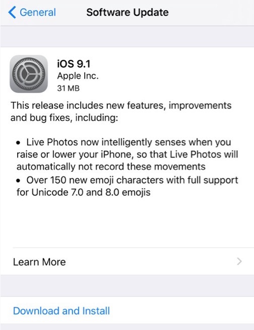 iOS 9.1 update download