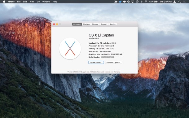 OS X El Capitan 10.11 screen shot of About This Mac