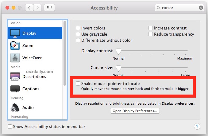 Shake Mouse Cursor to Locate on Screen in Mac OS X