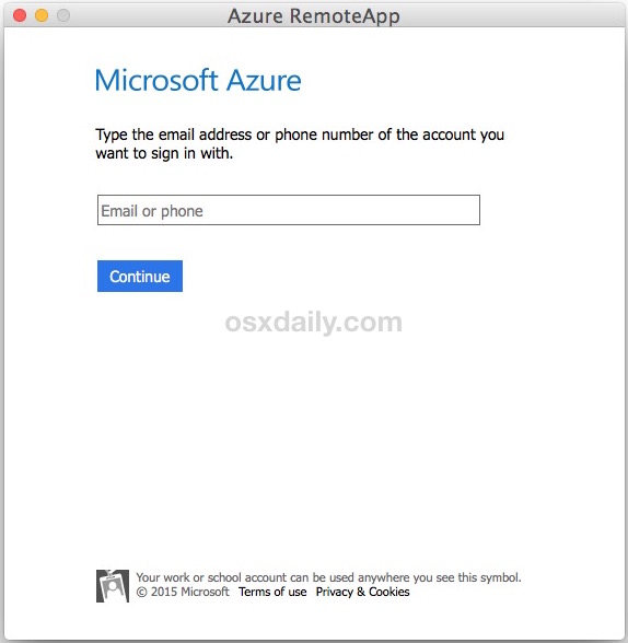 Using Internet Explorer 11 on Mac with RemoteDesktop in OS X, log in with Azure