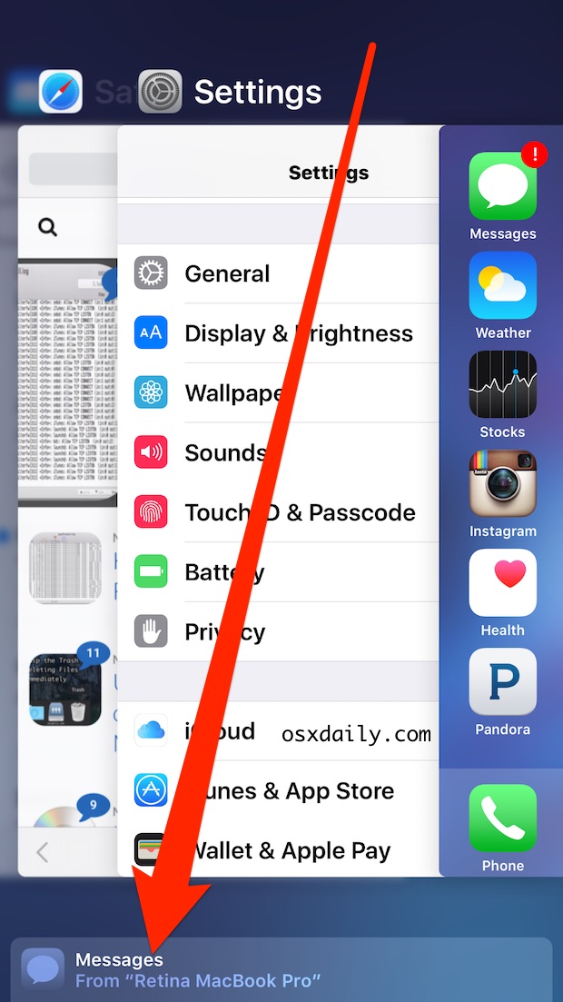 Quick access Handoff from iOS Multitasking screen