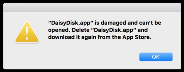 App damaged error message fix