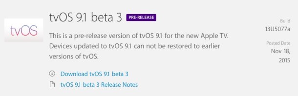 tvOS 9.1 beta 3