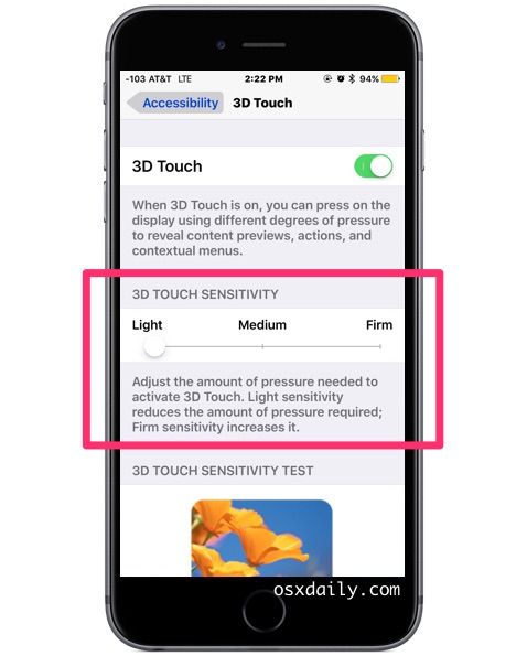Where to change 3D Touch pressure settings