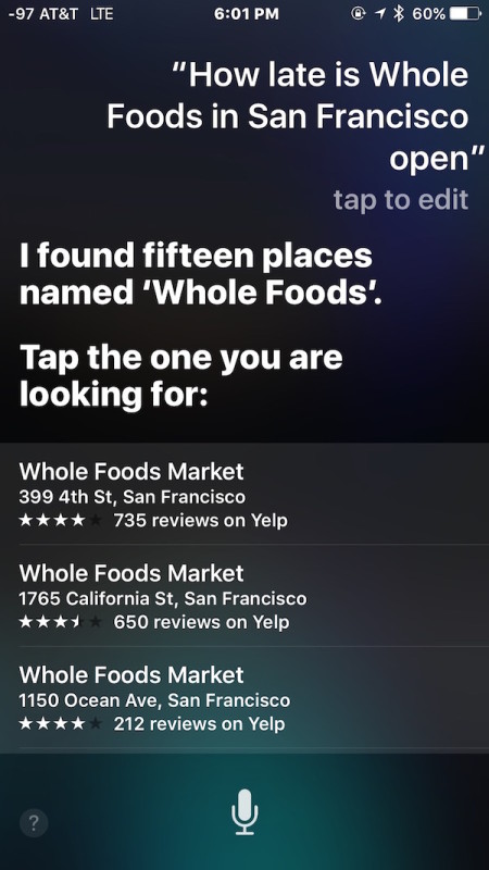 Find business hours with Siri