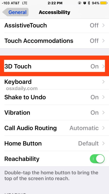Find 3D Touch to turn it off