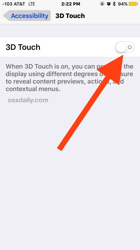 Отключение 3D Touch на iPhone