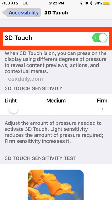 Включить 3D Touch на iPhone