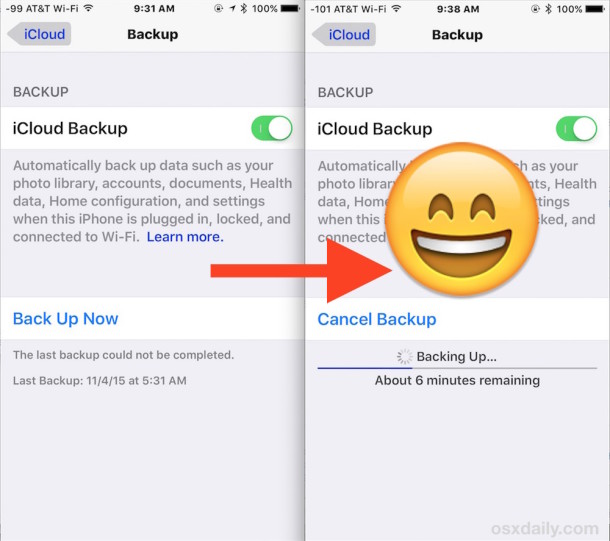 Fixing the last backup could not be completed error to iCloud in iOS
