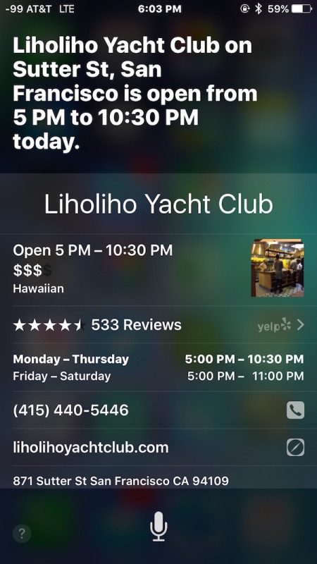 Find How late is a restaurant open  with SIri