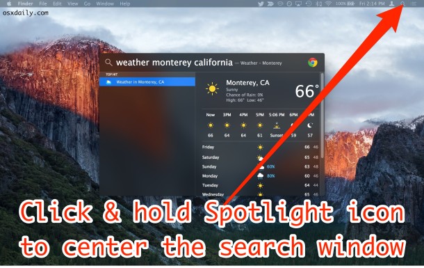 Reset Spotlight to default location in OS X screen