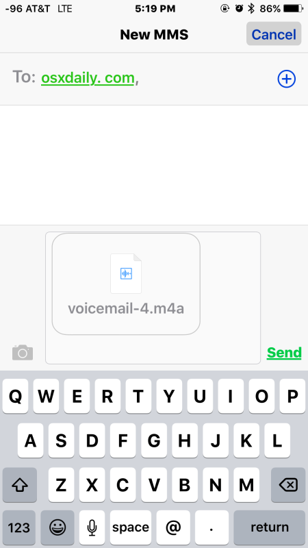 Sharing a voicemail with Messages app