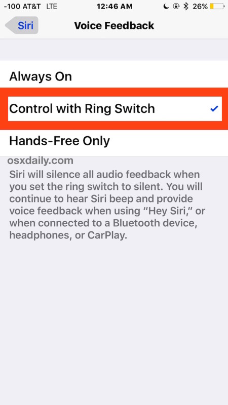Allow mute switch to silence Siri voice feedback