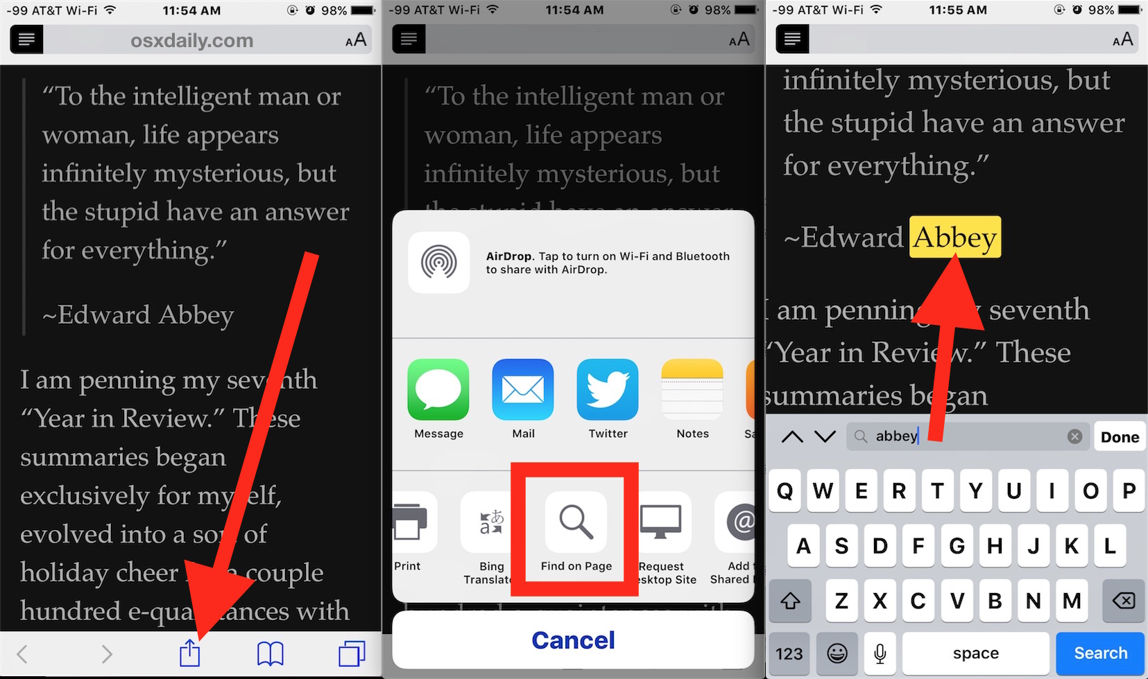 How To Find Text On Web Page In Safari On Iphone Ipad With Ios 12 Ios 11 10 9 Osxdaily