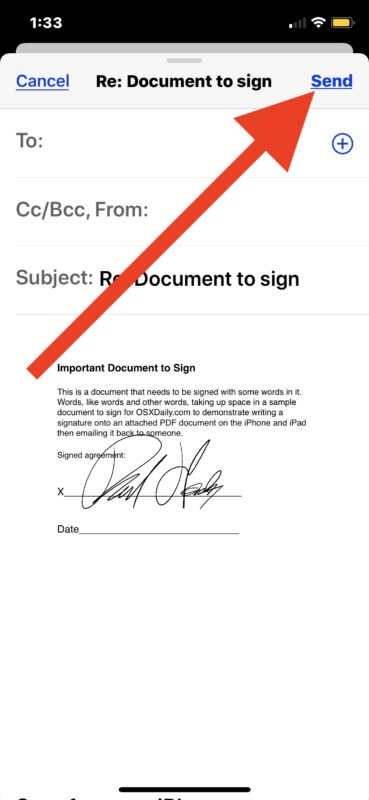 How to send signed documents from Mail app on iOS 